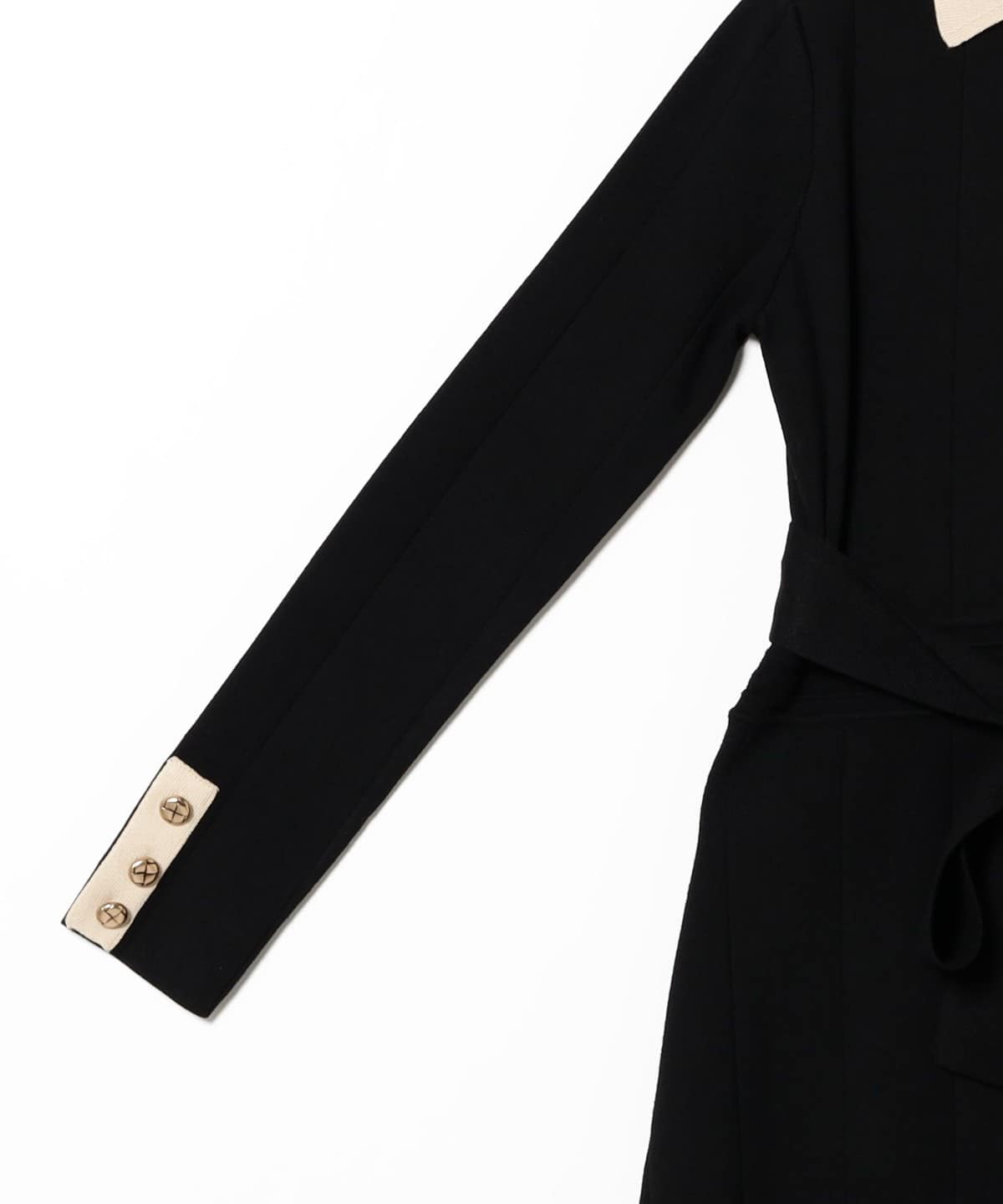 【CORCOVADO】ラインニットワンピース　バイカラー　フレア　ベージュ　M CORCOVADO】ラインニットワンピース バイカラー フレア ベージュ M