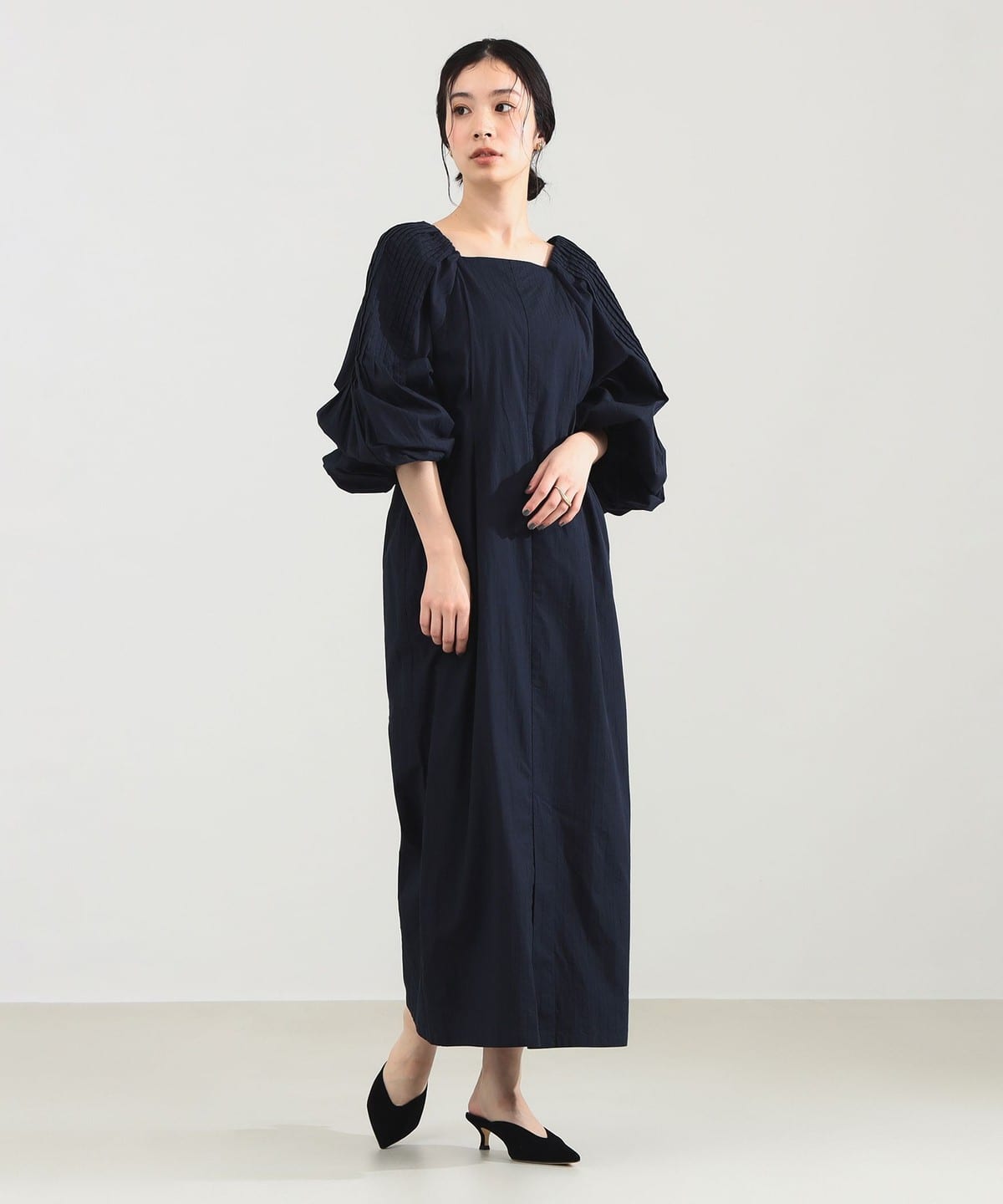 ne Quittez pas ヌキテパ / ポプリン タック ロングスリーブ ワンピース ワンピース WOMEN NAVY SOLID M ne Quittez pas ヌキテパ / ポプリン タック ロングスリーブ ワンピース ワンピース WOMEN NAVY SOLID M