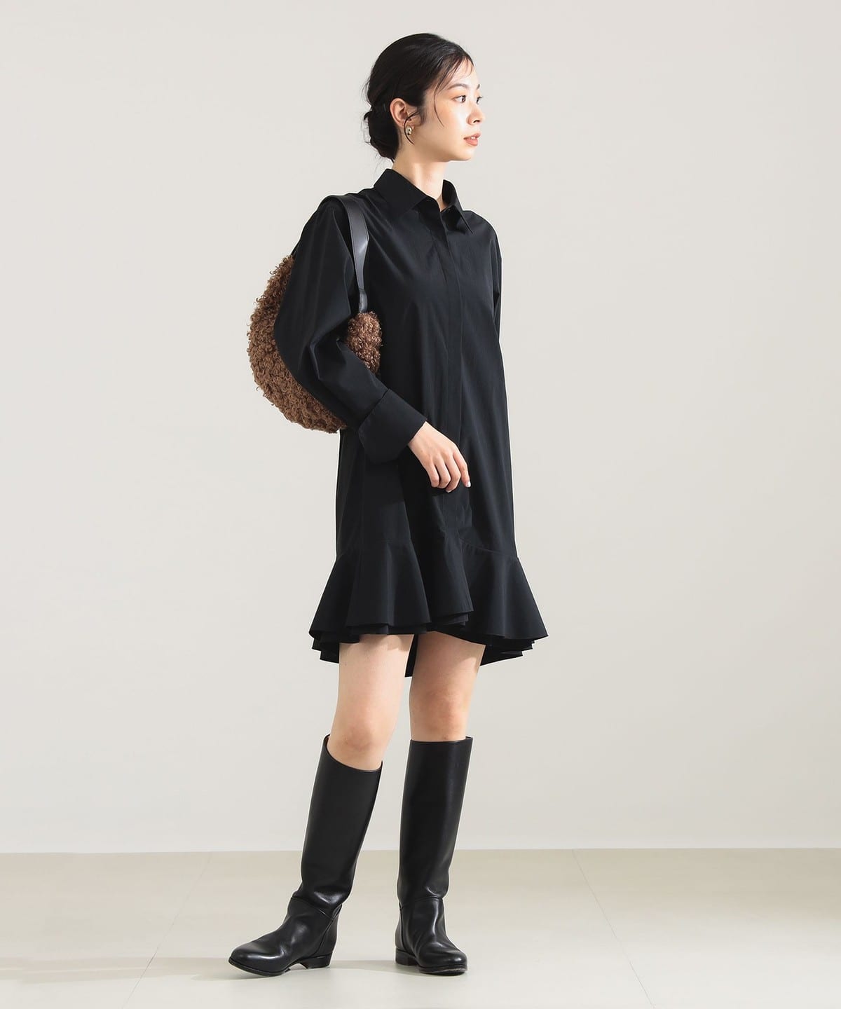 フリルヘム シャツ ワンピース ワンピース WOMEN BLACK ONE SIZE フリルヘム シャツ ワンピース ワンピース WOMEN BLACK ONE SIZE