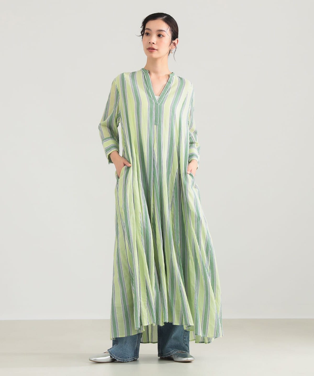 ne Quittez Pas ターコイズ ストライプ マキシワンピース ne Quittez Pas ターコイズ ストライプ マキシワンピース