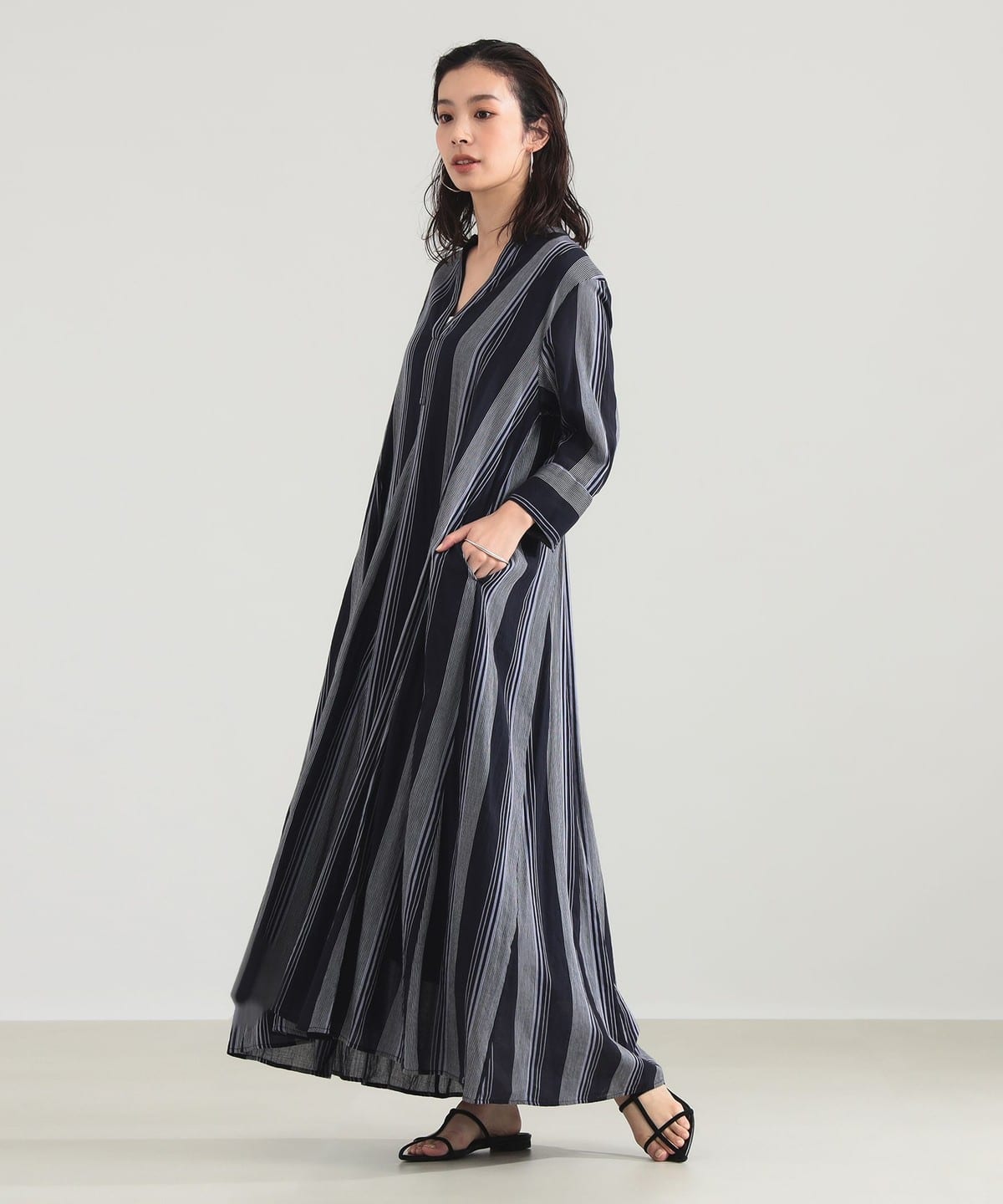 ne Quittez Pas ターコイズ ストライプ マキシワンピース Demi-Luxe BEAMS（デミルクス ビームス）ne Quittez pas / ボイル