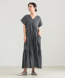 【別注】ne Quittez pas / ボイル ストライプ フレンチスリーブ ワンピース