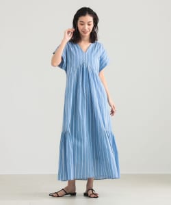 【別注】ne Quittez pas / ボイル ストライプ フレンチスリーブ ワンピース