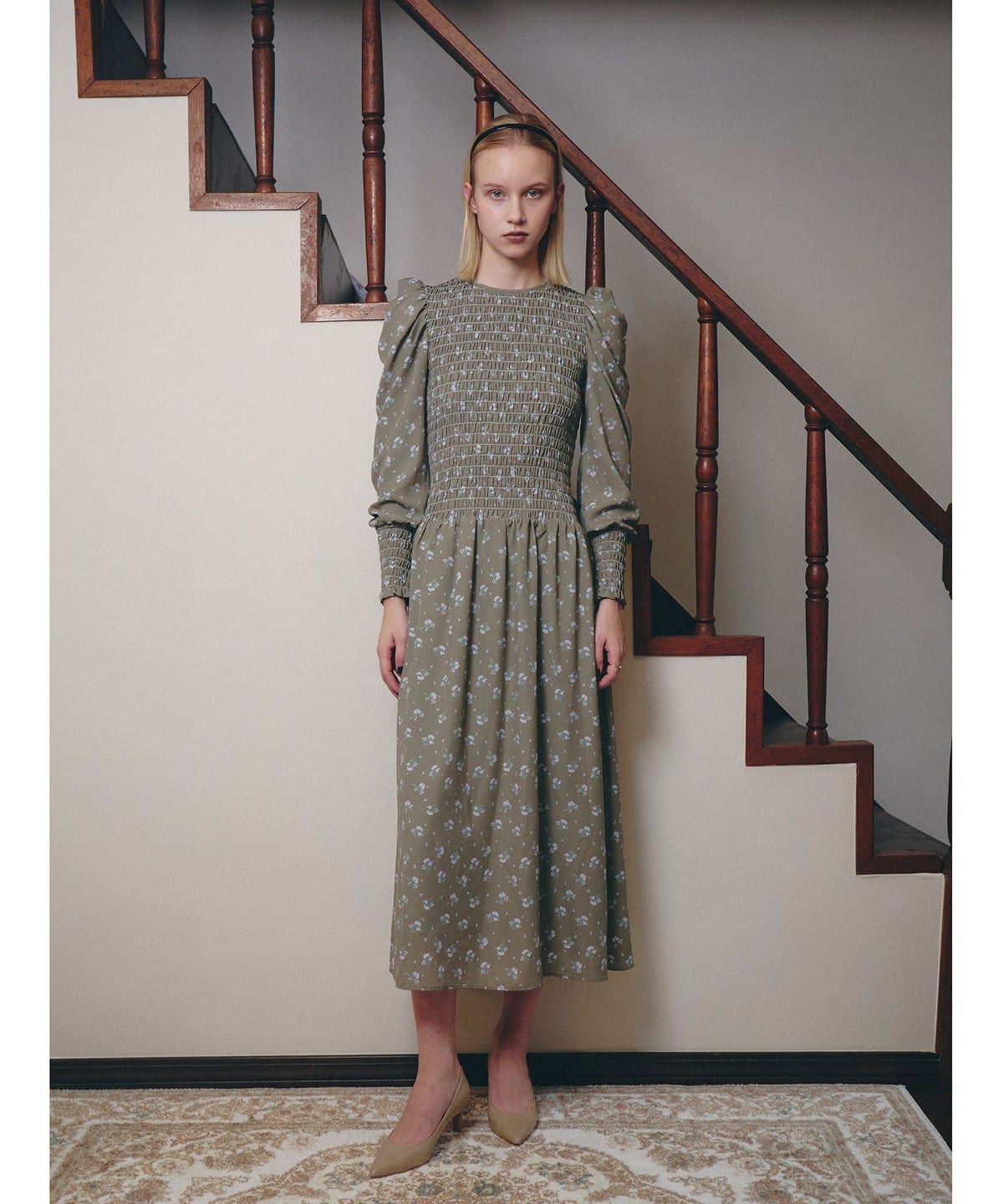 BEAMS SALON / ブルーム シャーリング ドレス ワンピース WOMEN OLIVE M