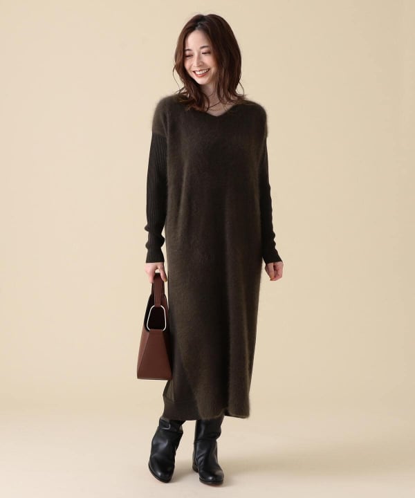 Demi Luxe Beams デミルクス ビームス 辻 直子着用 Demi Luxe Beams フロントフラッフィ Vネック ワンピース ワンピース ワンピース 通販 Beams