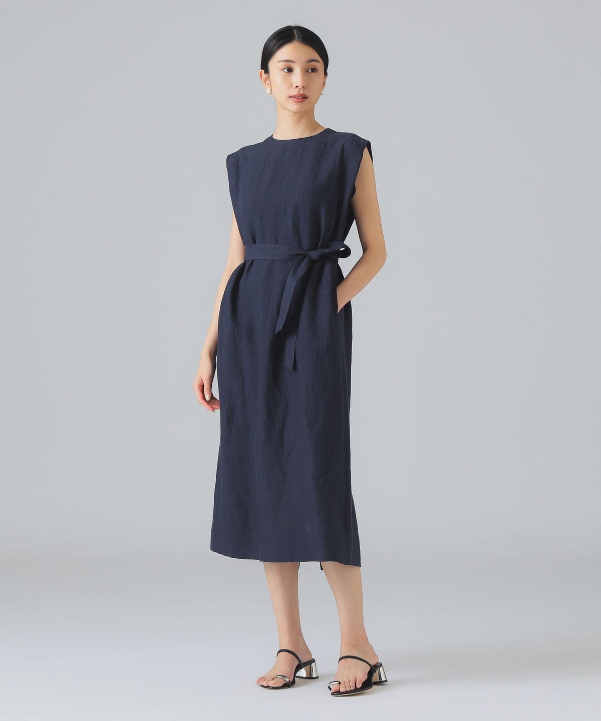 美品　エイミーゴルフ ノースリーブ プリーツ ヘムワンピースM EFFE BEAMS（エッフェ ビームス）【別注】M・fil / リネン