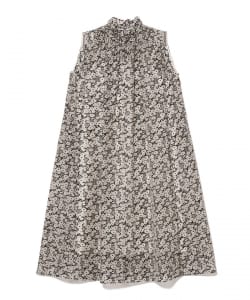 フラワープリント フリルネック ノースリーブワンピース