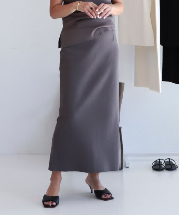 Demi-Luxe BEAMS ランダムリブニットスカートセットアップ約63cm丈