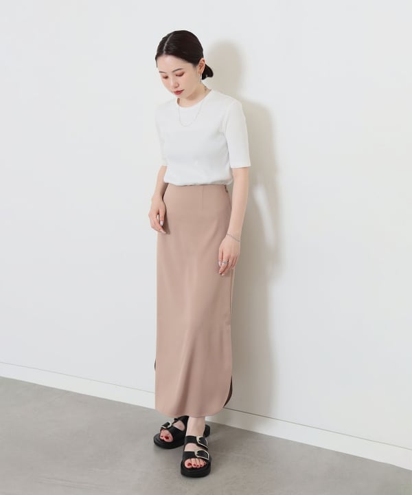 美品 Demi-Luxe BEAMS トリアセ ペンシルスカート 38 ベージュ 春のセレモニースタイル ｜Demi-Luxe BEAMS（デミルクス
