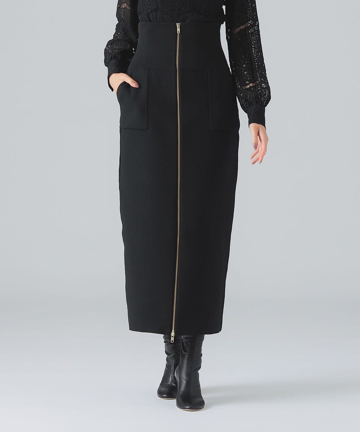 ROOM NO.8 BLACK ルームエイトブラック / ガーターリブ ジップアップ スカート スカート WOMEN BLACK ONE SIZE ROOM NO.8 BLACK ルームエイトブラック / ガーターリブ ジップアップ スカート スカート WOMEN BLACK ONE SIZE