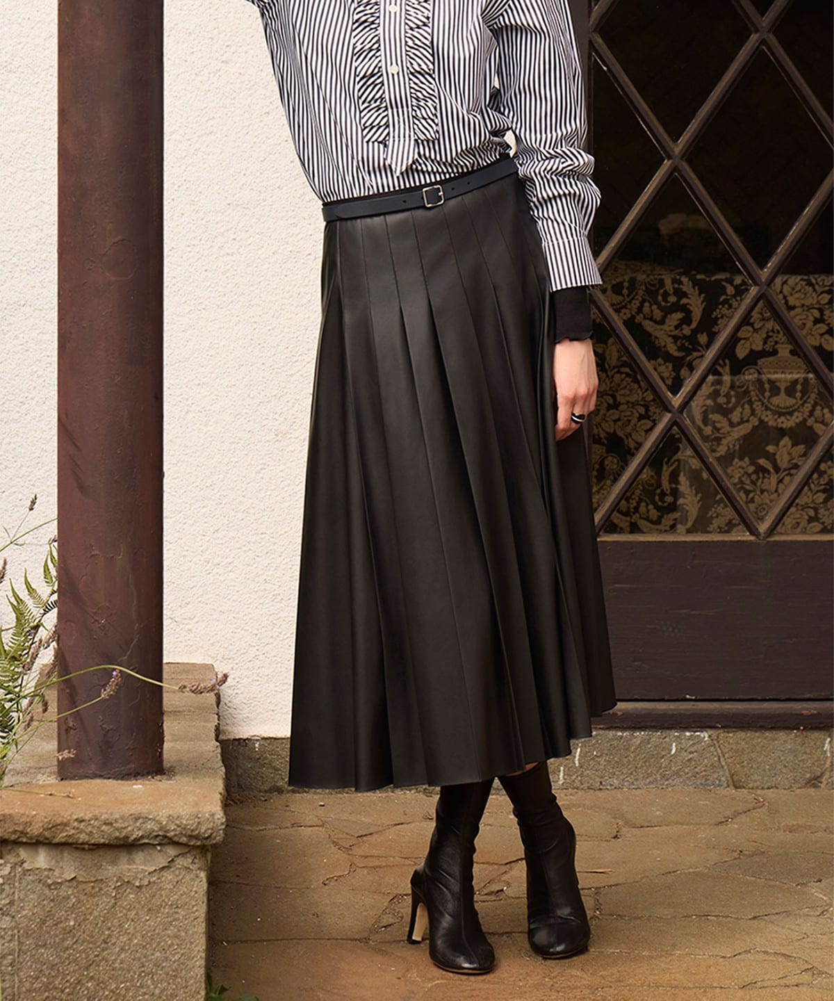 フェイクレザー プリーツスカート スカート WOMEN BLACK 38 フェイクレザー プリーツスカート スカート WOMEN BLACK 38