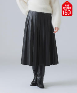 【+15%ポイントUP】フェイクレザー プリーツスカート