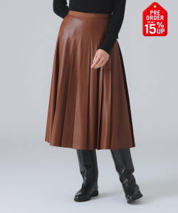 【+15%ポイントUP】フェイクレザー プリーツスカート