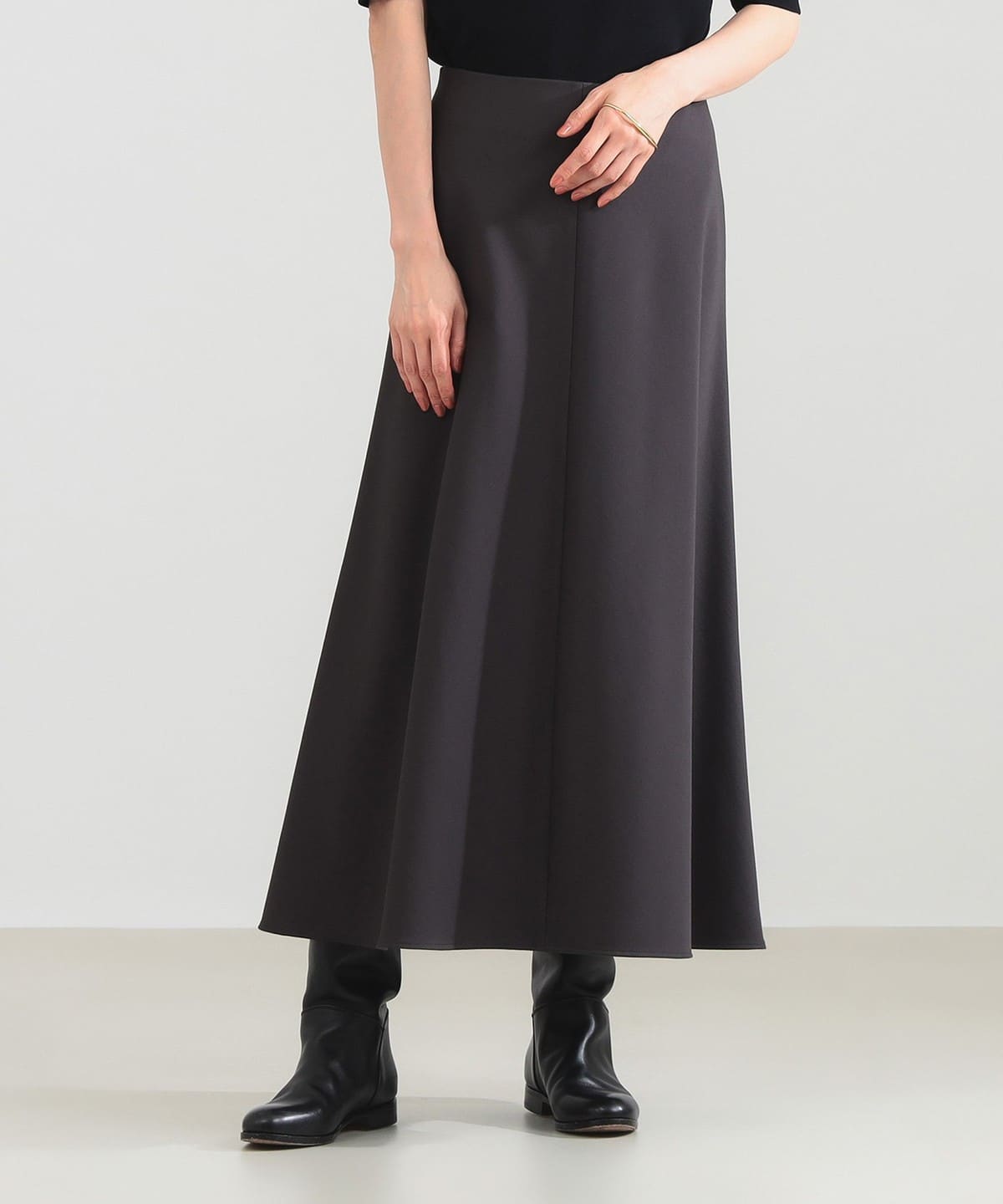 美品◎ADEAM ロングトレンチスカート リボン フレア 近年モデル 黒 美