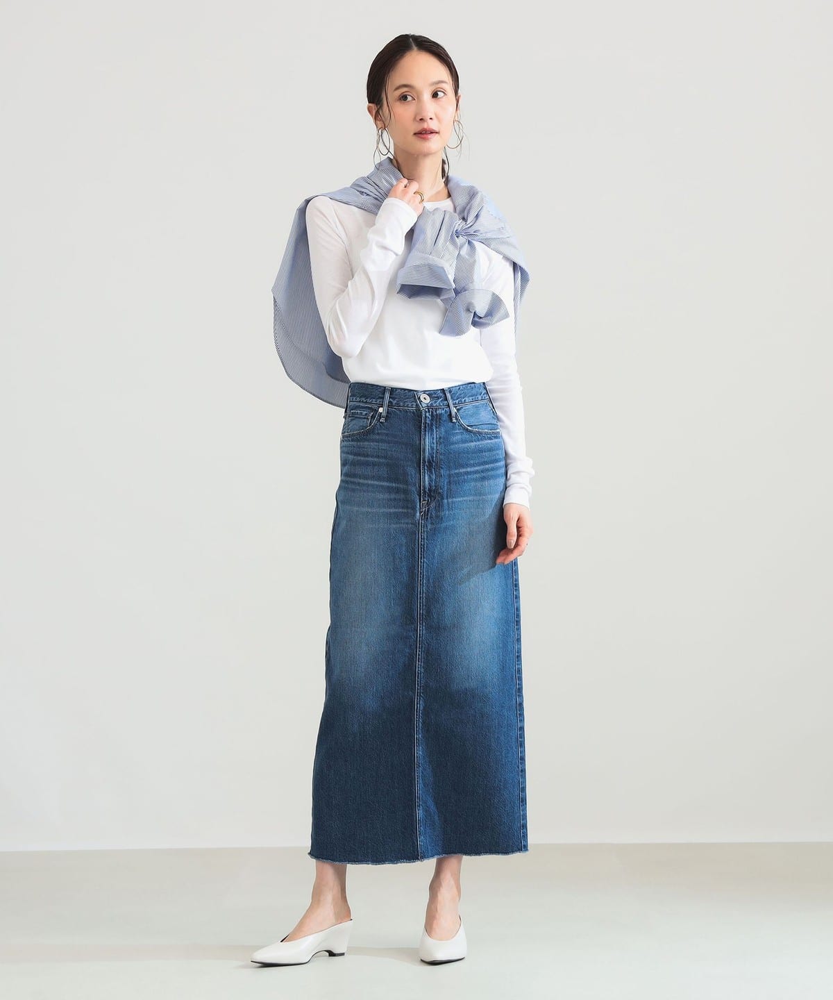 Demi-luxe BEAMS upper heights ロングデニムスカート Demi-Luxe BEAMS（デミルクス ビームス）【別注】upper hights / THE