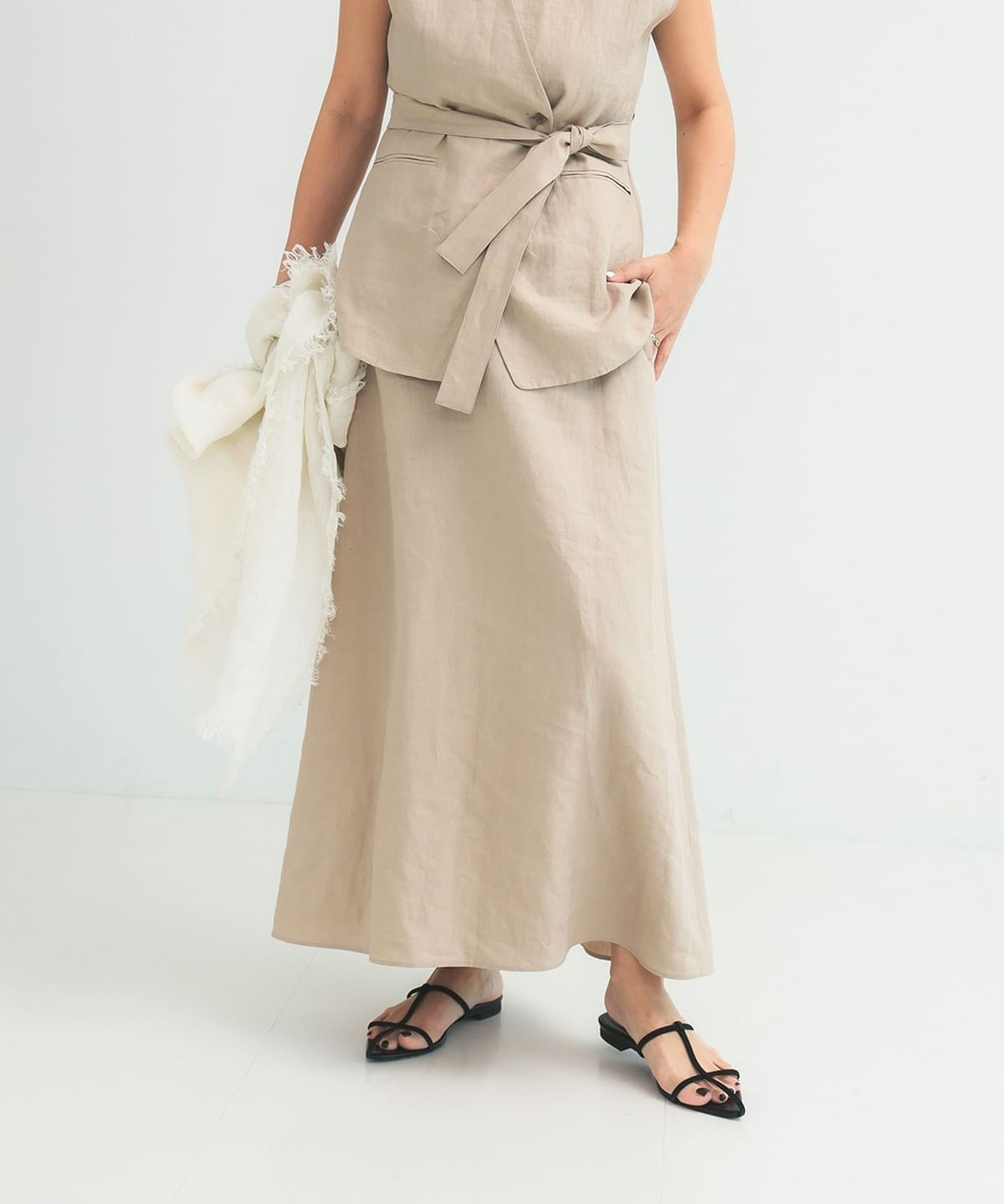 COMMEdesGARCONSCOMMEdesGARCON リネンスカート　Ｍ Demi-Luxe BEAMS（デミルクス ビームス）シンプル リネン スカート .M