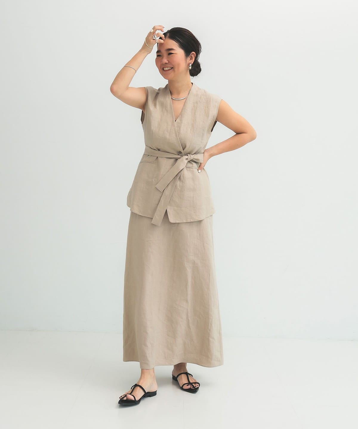 Demi-Luxe BEAMS リネン シンプルロングスカート .M 38 Demi-Luxe BEAMS（デミルクス ビームス）【タイムセール】シンプル