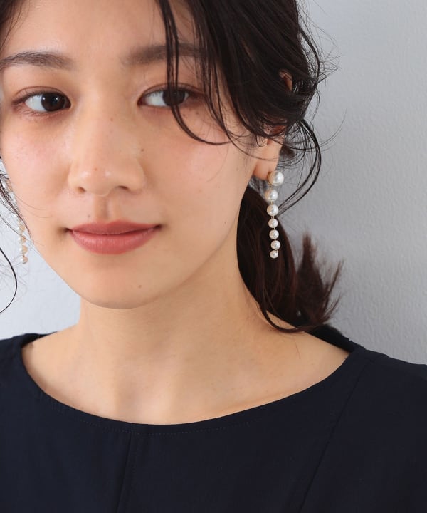 Demi-Luxe BEAMS / ガラスパール 7粒ピアス-