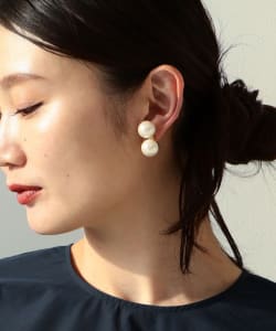 Demi-Luxe BEAMS /女裝 雙層 珍珠 夾式耳環