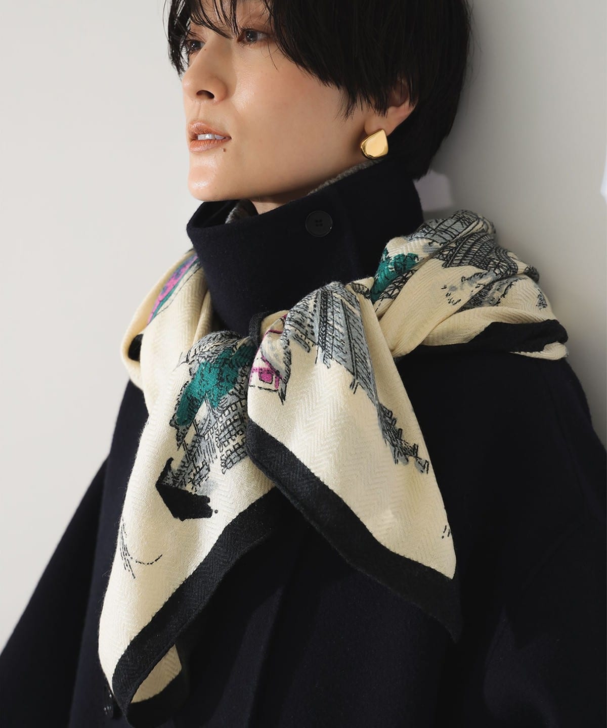 Demi-Luxe BEAMS カシミヤ100% 厚地リバーシブルストール - ストール 