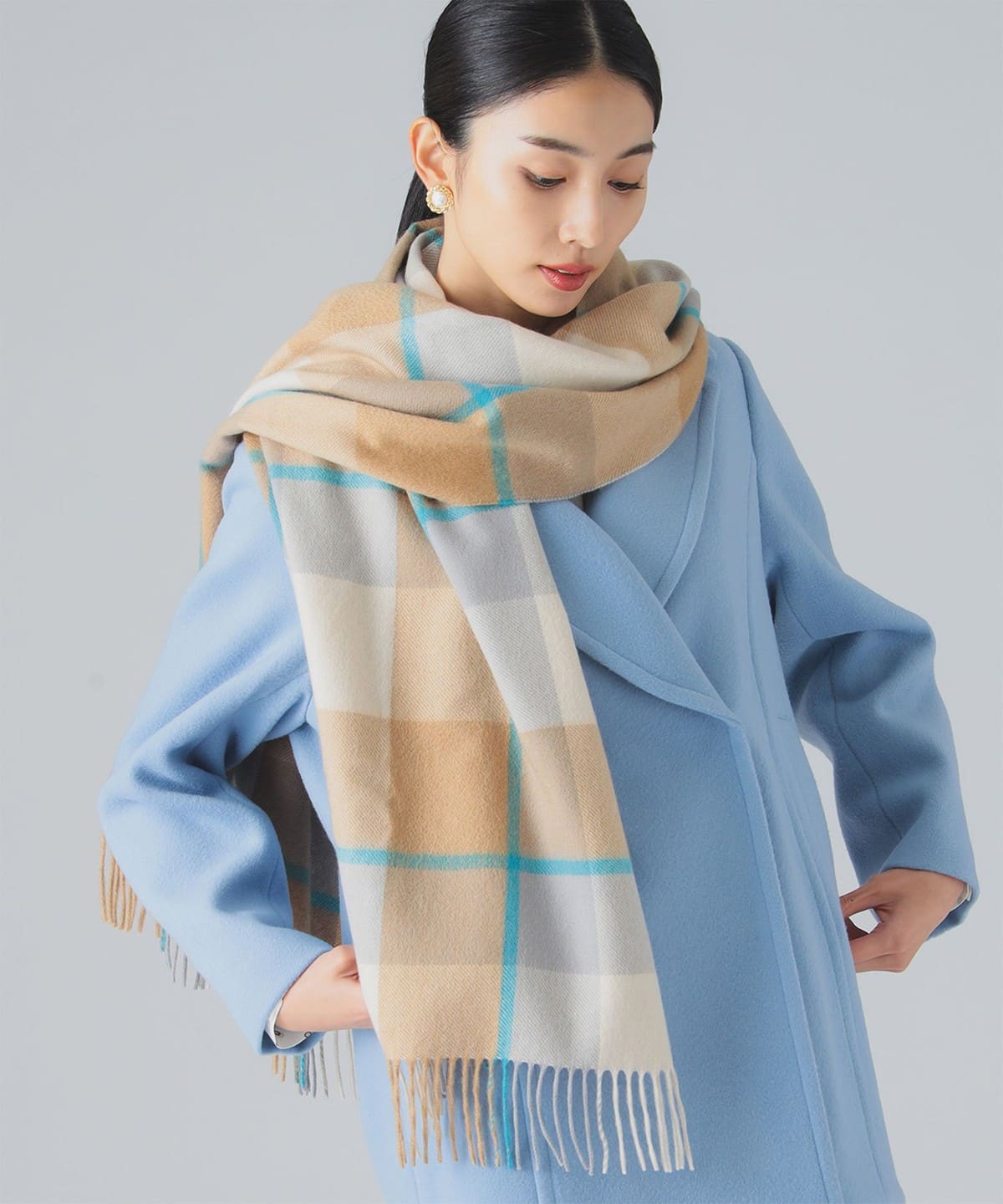 Joshua Ellis ジョシュア エリス / ブロックチェック カシミヤ ストール50×190 ファッション雑貨 WOMEN FROTHY/CAMEL ONE SIZE Joshua Ellis ジョシュア エリス / ブロックチェック カシミヤ ストール50×190 ファッション雑貨 WOMEN FROTHY/CAMEL ONE SIZE