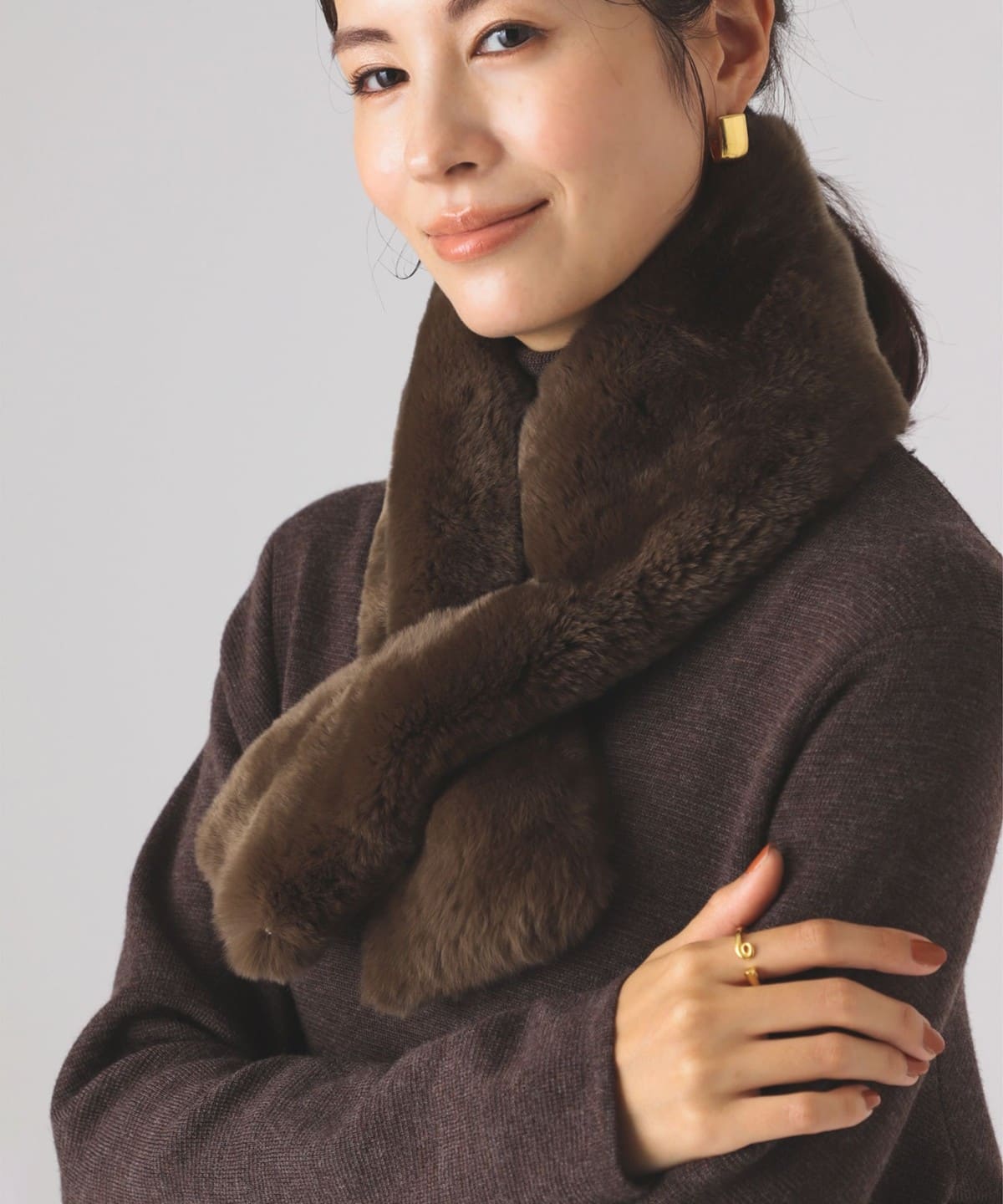 リアル ラビット マフラー ファッション雑貨 WOMEN BROWN ONE SIZE リアル ラビット マフラー ファッション雑貨 WOMEN BROWN ONE SIZE