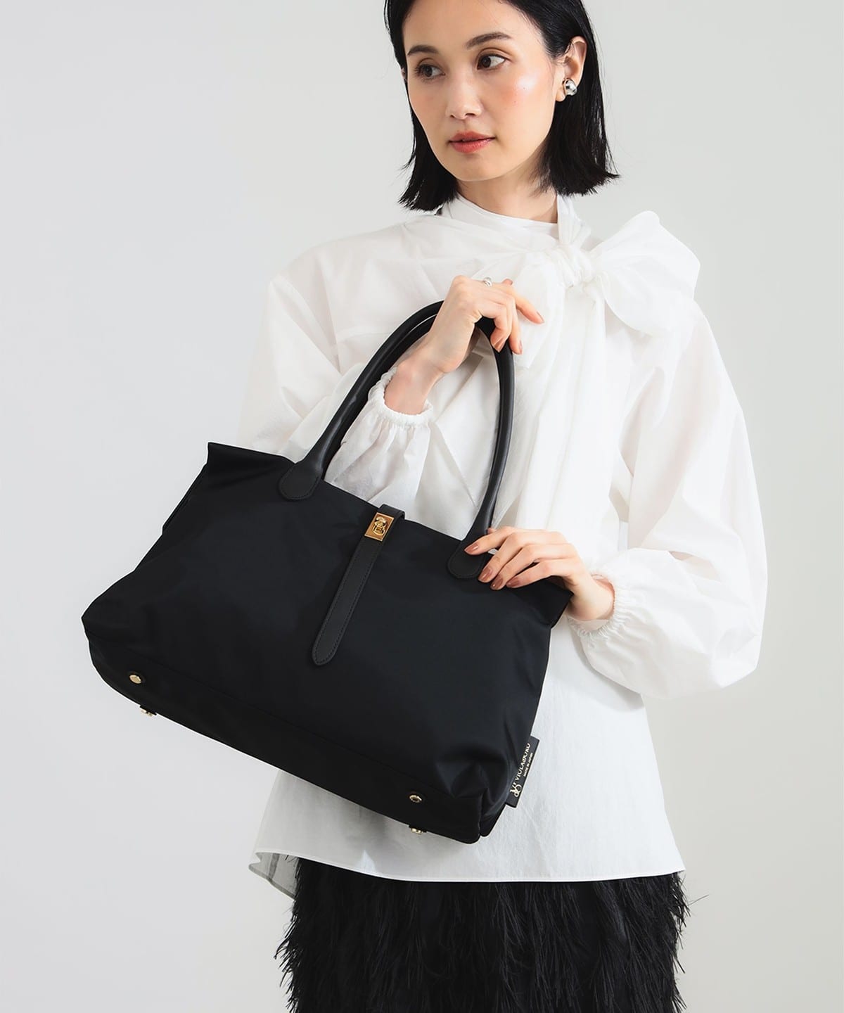 VIOLAd'ORO ヴィオラドーロ / ナイロン スクエア トートバッグ バッグ WOMEN BLACK×BLACK ONE SIZE VIOLAd'ORO ヴィオラドーロ / ナイロン スクエア トートバッグ バッグ WOMEN BLACK×BLACK ONE SIZE
