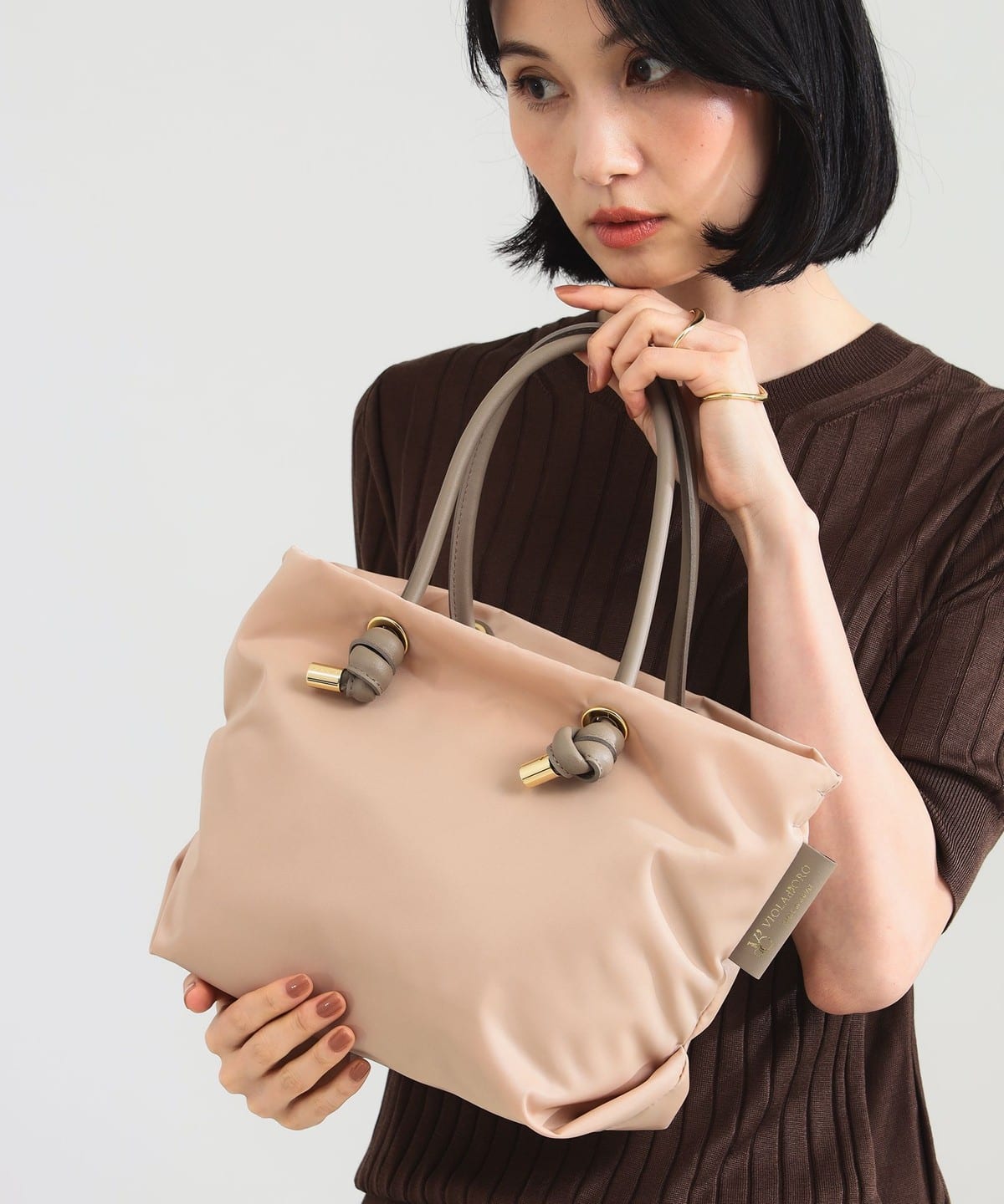 VIOLAd'ORO ヴィオラドーロ / BIANCA ナイロン トートバッグ S バッグ WOMEN PINK BEIGE×LIGHT. TAUPE ONE SIZE VIOLAd'ORO ヴィオラドーロ / BIANCA ナイロン トートバッグ S バッグ WOMEN PINK BEIGE×LIGHT. TAUPE ONE SIZE