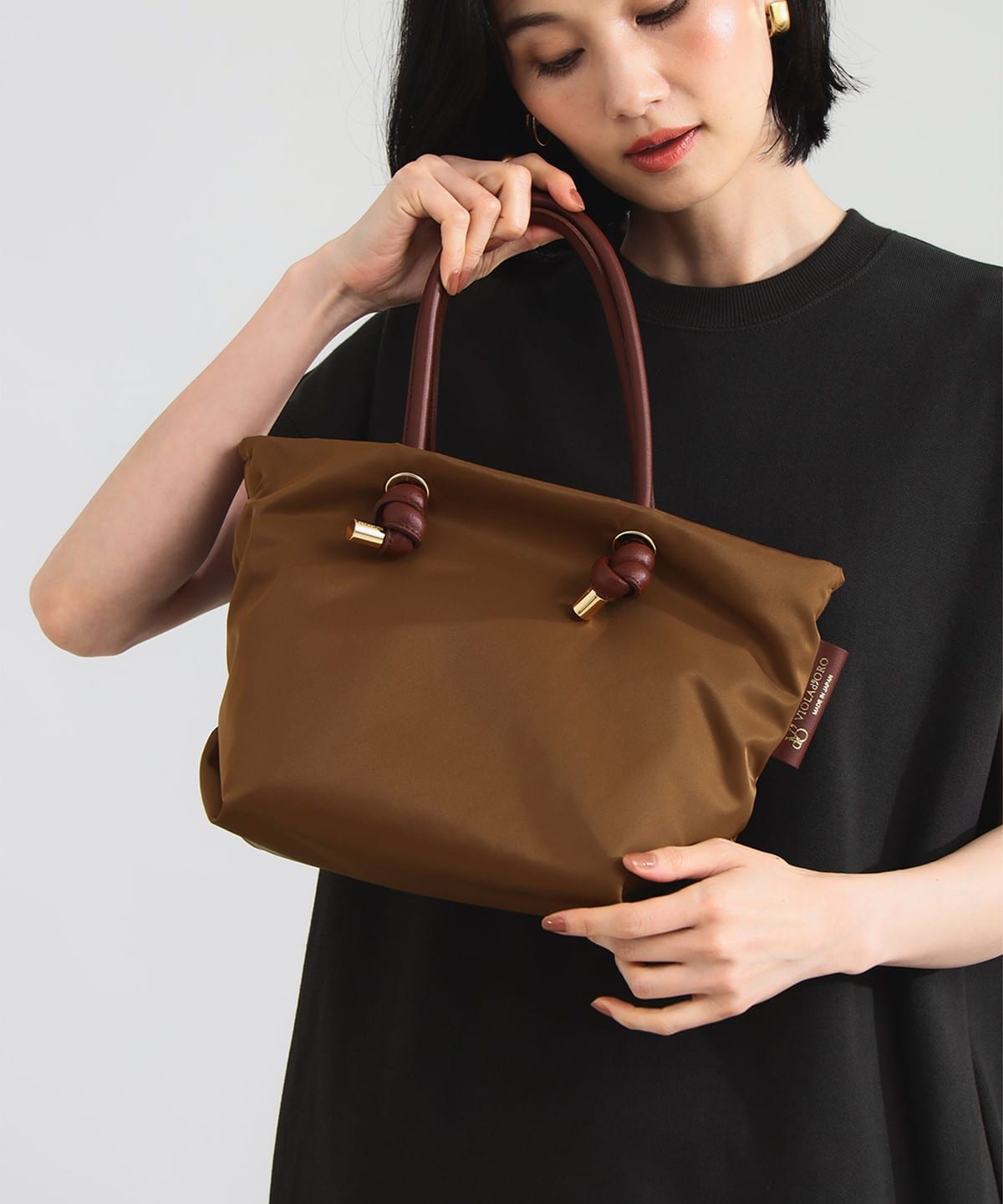 VIOLAd'ORO ヴィオラドーロ / BIANCA ナイロン トートバッグ S バッグ WOMEN BROWN×BROWN ONE SIZE VIOLAd'ORO ヴィオラドーロ / BIANCA ナイロン トートバッグ S バッグ WOMEN BROWN×BROWN ONE SIZE
