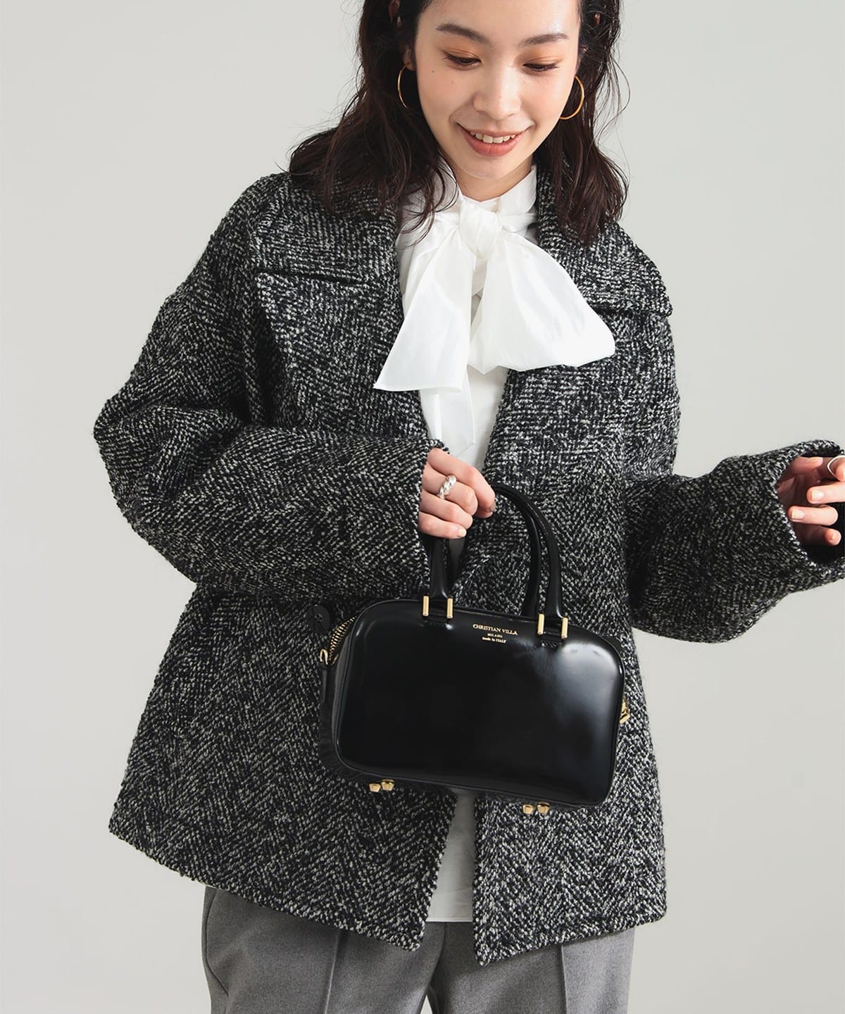 新品 BEAMS ビームス クリスチャンヴィラ スタッズ ボストンバッグ 黒 Demi-Luxe BEAMS（デミルクス ビームス）CHRISTIAN VILLA / スクエア