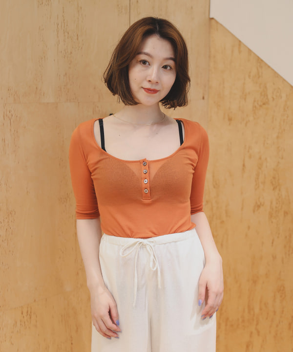Ernie Palo / シアー ヘンリーネック Tシャツ  BEAMS STAFF : H157 Size :36