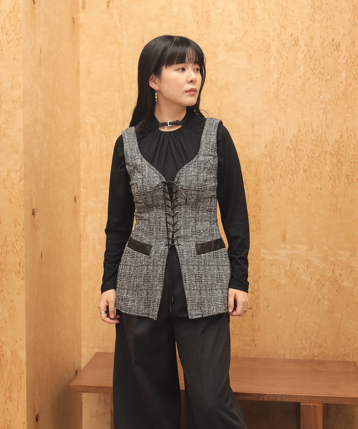 FETICO / グレンチェック レースアップ ベスト トップス WOMEN GLEN CHECK 36 FETICO / グレンチェック レースアップ ベスト トップス WOMEN GLEN CHECK 36