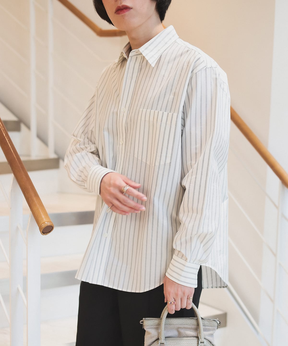 Ernie Palo コットンシルクストライプシャツ International Gallery BEAMS（インターナショナルギャラリー