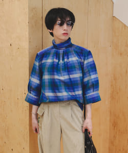CARO EDITIONS / チェック スタンドネック シャツ
