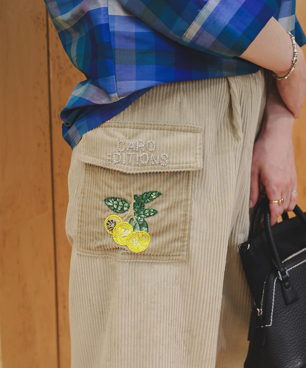 CARO EDITIONS/檸檬刺繡燈芯絨褲