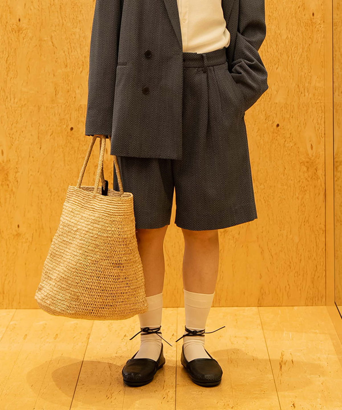【7/3新規値下げ】seya. セヤ / ヘリンボーン ショーツ パンツ WOMEN RIVER STONE 1 【7/3新規値下げ】seya. セヤ / ヘリンボーン ショーツ パンツ WOMEN RIVER STONE 1