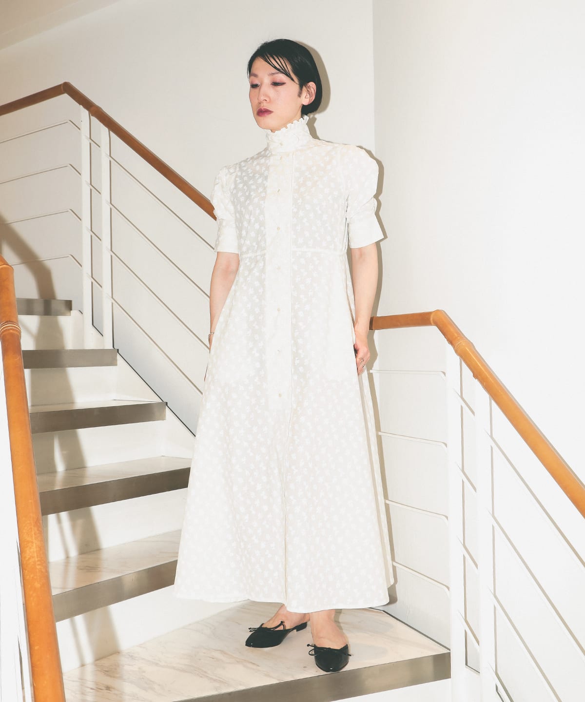 Thierry Colson / VENETIA フラワー ラッフル スタンドカラー ドレス ワンピース WOMEN CHALK S Thierry Colson / VENETIA フラワー ラッフル スタンドカラー ドレス ワンピース WOMEN CHALK S