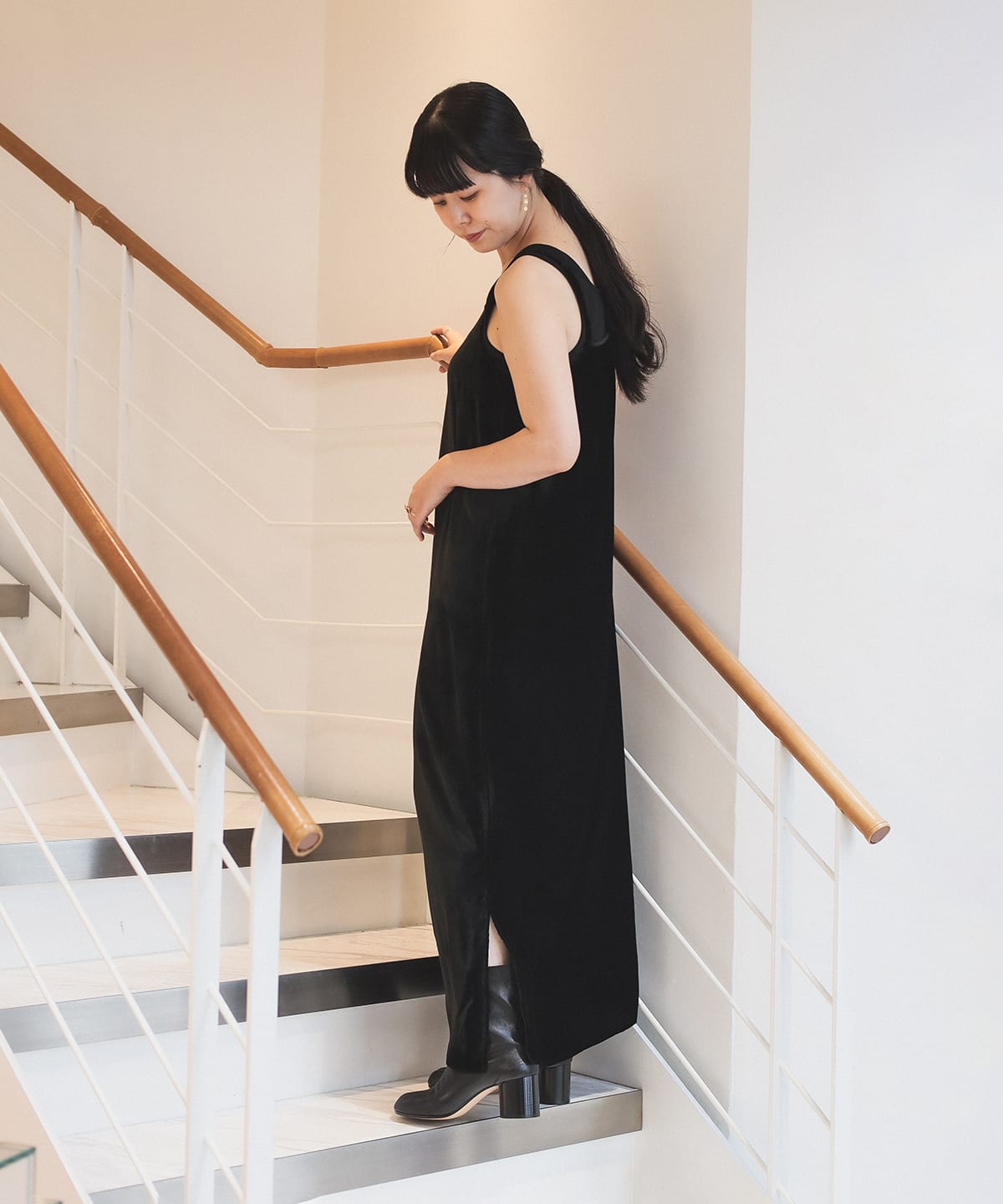 45R 45rpm カノコのMキャミポロ ノースリーブ 黒 日本製 BEAMS SELECTION for WOMEN（ビームス セレクション for ウィメン