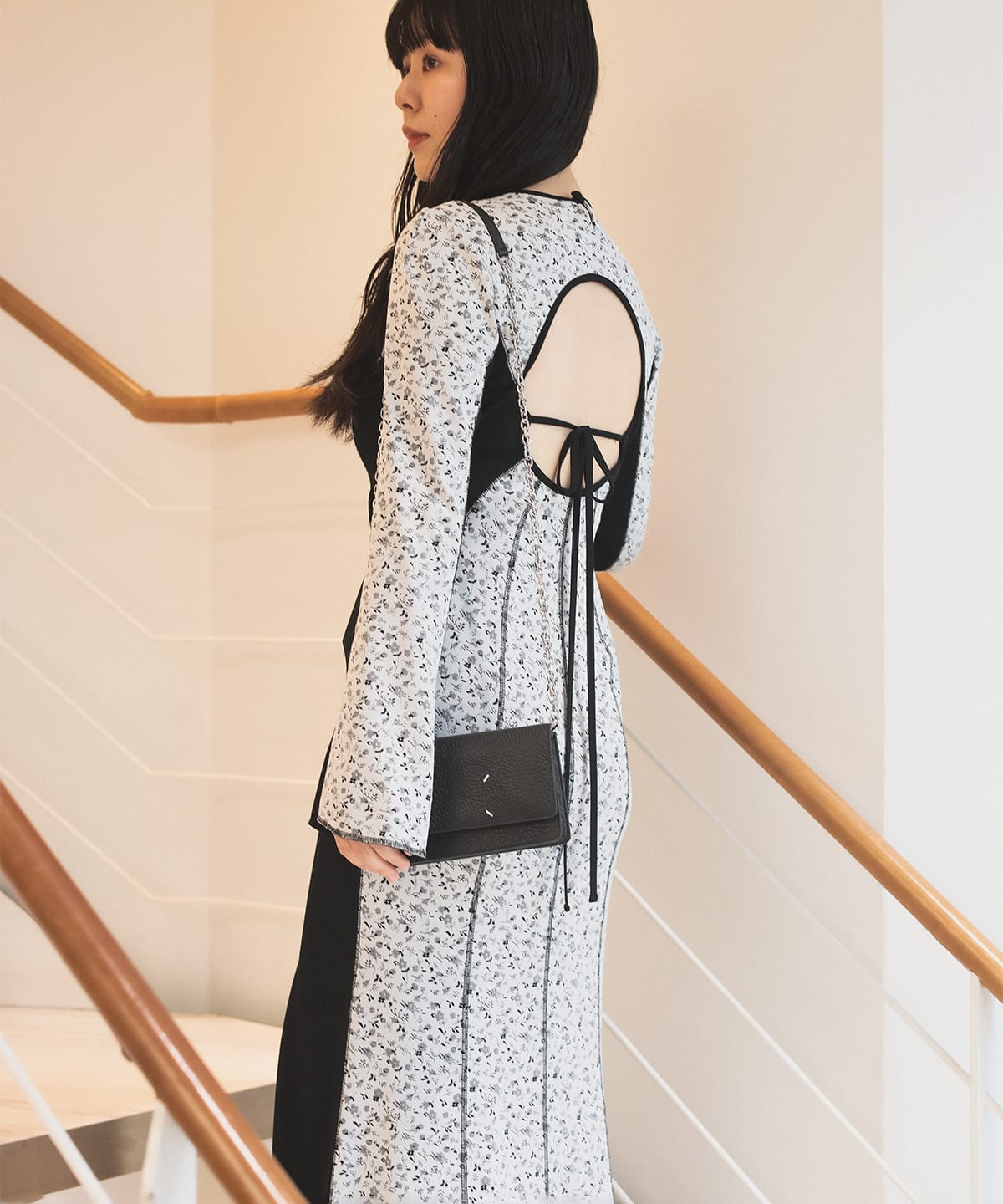 mame kurogouchi ジャガード袖 ワンピース ドレス Mame Kurogouchi(マメ) Floral Cut Jacquard Sleeves A-Line