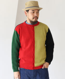 ＜UNISEX＞Jamieson's Knitwear × fennica / 別注  ラスタカラー クレイジーパターン クルーネックカーディガン