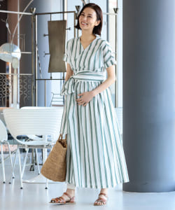 Au Clair De La Lune / ストライプ ラップ ワンピース21（産前～産後対応）