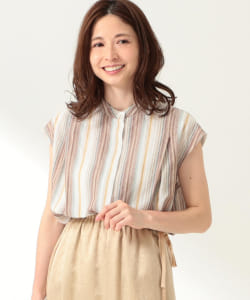 Demi-Luxe BEAMS / ストライプ バンドカラーシャツ