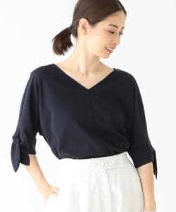 Demi-Luxe BEAMS / ポンチ Vネック リボンスリーブブラウス