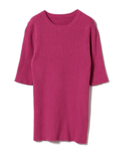 Demi-Luxe BEAMS / リブ クルーネック 5分袖プルオーバー