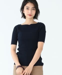 Demi-Luxe BEAMS / リブボートネック 5分袖ニット