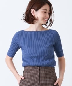 Demi-Luxe BEAMS / リブボートネック 5分袖ニット
