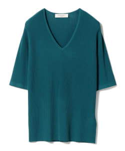 Demi-Luxe BEAMS / 5分袖 Vネックガーターニット