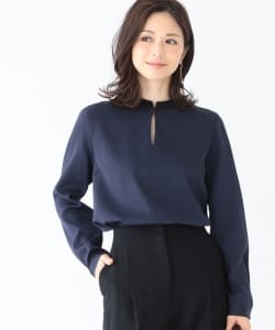 Demi-Luxe BEAMS / 配色ネック スキッパーブラウス
