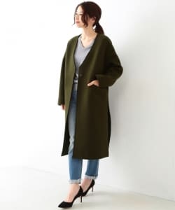 Demi-Luxe BEAMS / サイドスリットノーカラーコート