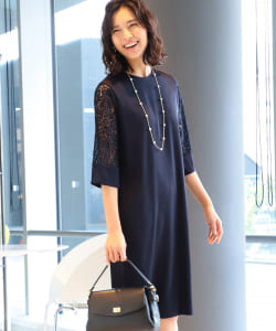 Demi-Luxe BEAMS / レーススリーブ サテンワンピース